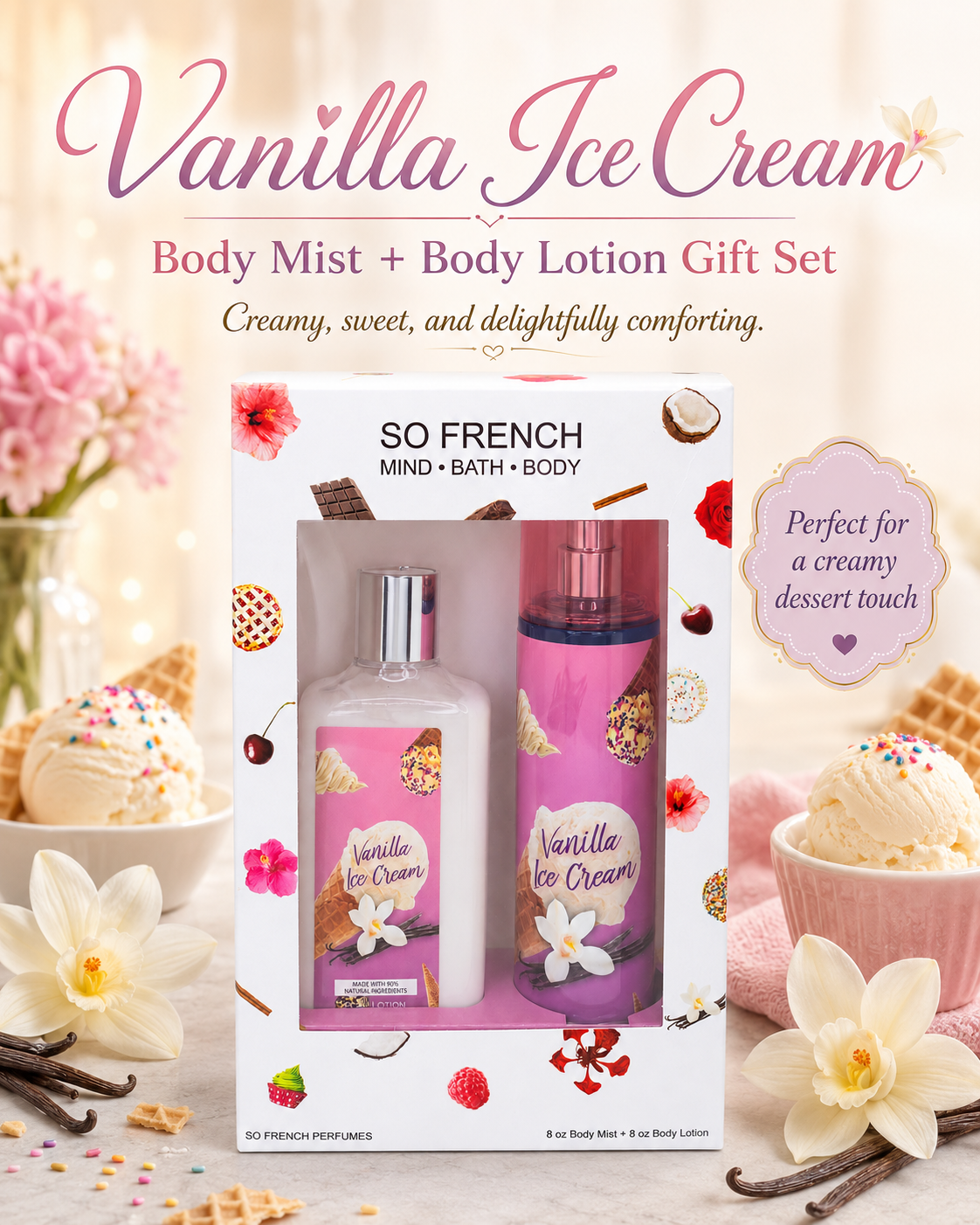 New Edition! Vanilla Ice Cream 2-Piece Body Mist and Body Lotion Set