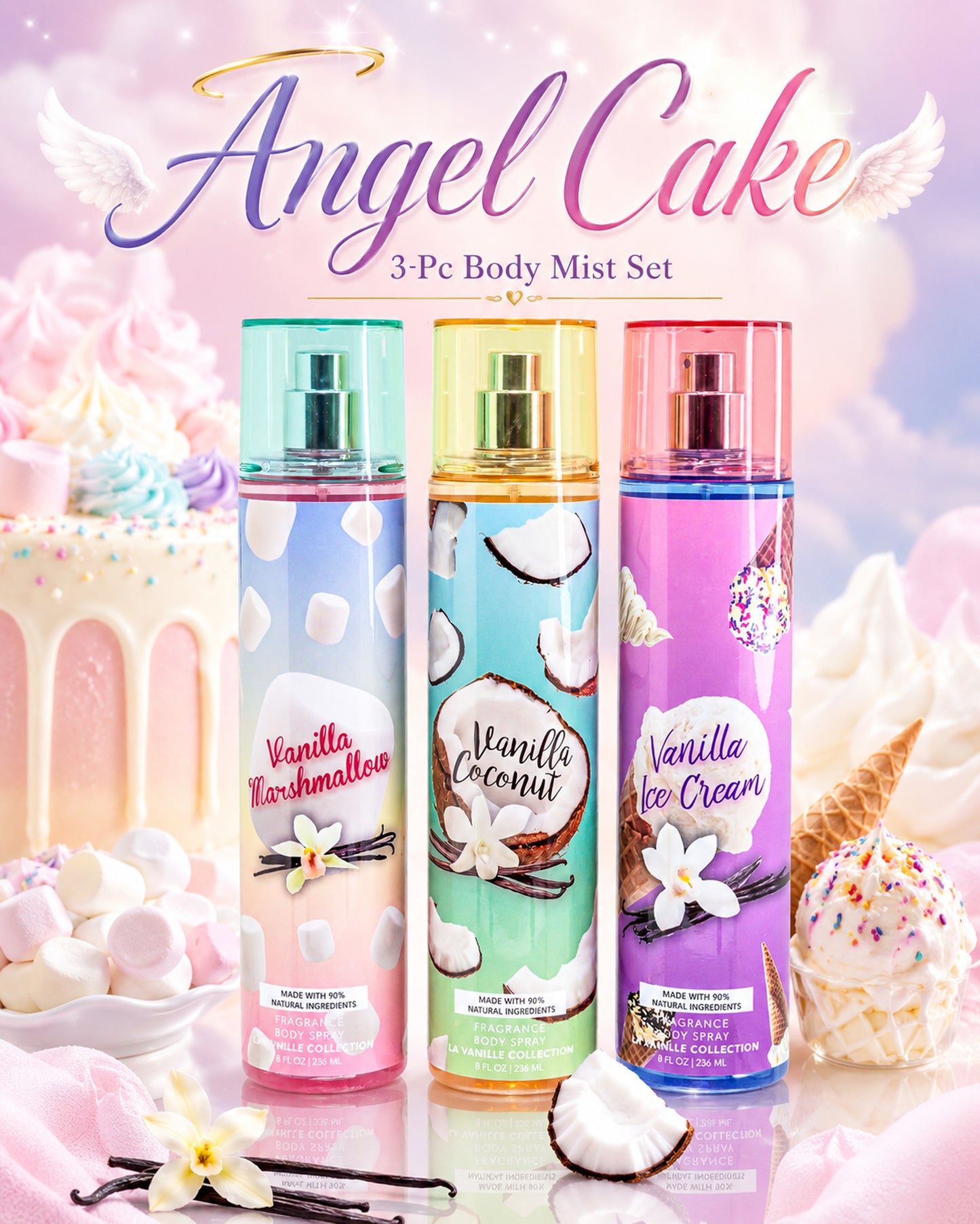 La Vanille 3-Piece Angel Cake Body Mist Set