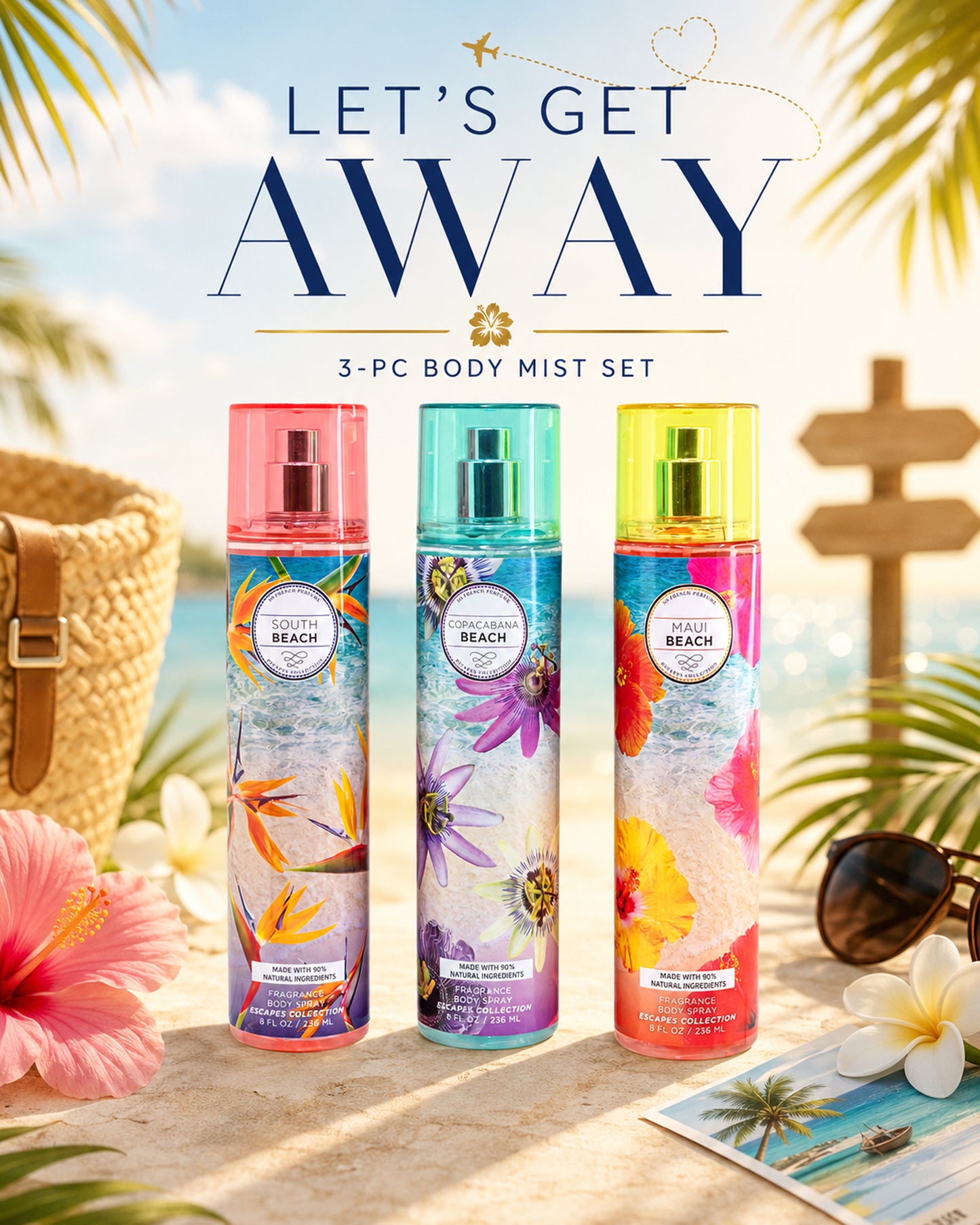 The Beaches Collection 3-Piece Let's Get Away Body Mist Set